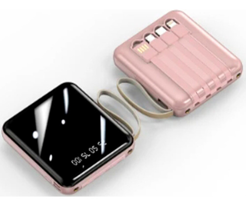 Power Bank Pila Batería Recargable Kimhi Color Rosa Con 4 Cables, 2 Puertos Usb Y Display Digital Led De 20,000mah Para Celular Y Tablet