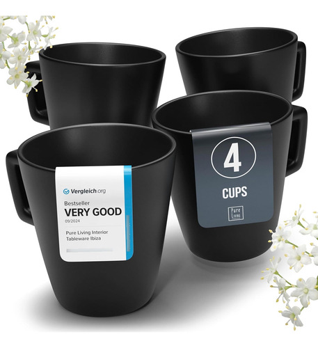 Set 4 Tazas Café Cerámica Negro Mate 300 Ml Lavavajillas Mic