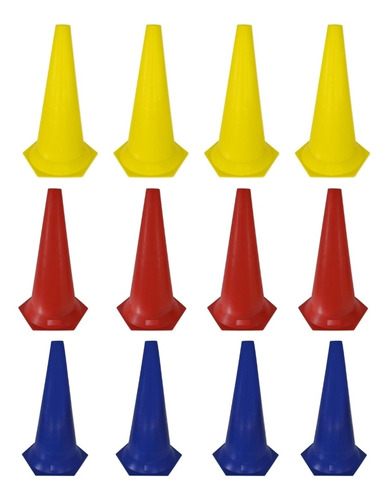 Kit C/4 Cones 50cm Amarelo + 4 Cones Vermelho + 4 Cones Azul