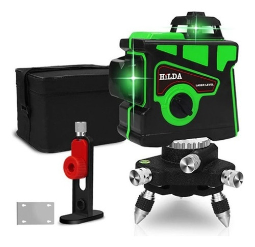 Nível a laser 12 linhas verde 3D Recarregável Nivelador Horizontal Vertical Esquadro laser rotativo Com Suporte Magnético Mini tripé rotativo e Case Almofadado para transporte