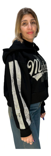 Buzo Hoodie Frisa Canguro Capucha Bordado Mujer Over Nuevo