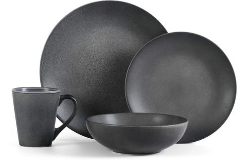 Set Vajilla Gris Stone Lain 16 Piezas