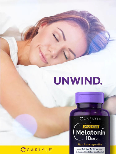 Imagen 5 de 5 de Carlyle Melatonina 10mg Triple Acción Melatonin 120 Capsulas Sabor Sin Sabor