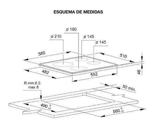 Imagen 5 de 7 de Anafe Empotrable Whirlpool Akt8090l Electrico 4 Hornallas