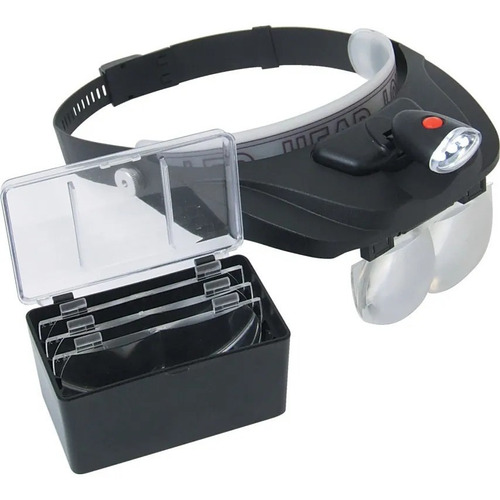 Vincha Lupa Cabeza Binocular C/ Luz Led Cuatro Lentes Vicera