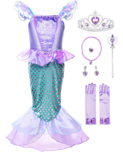Disfraz De Princesa Sirena Para Niña, Vestido De Fiesta (5, 