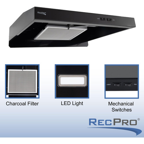 Campana De Cocina Para Rv Recpro Con Luz | 22 -negro