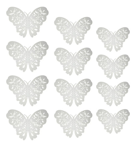 12 Mariposas Color Plateado Troqueladas Con Adhesivo - D115