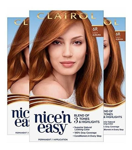 Clairol Nice'n Easy Permanent Hair Color, 6r Light Auburn, 3