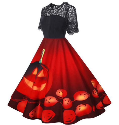 Vestido De Fiesta De Halloween Para Mujer Manga Corta Con Cu