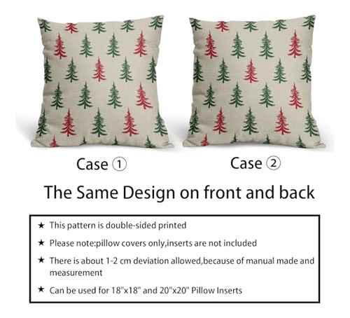 Funda De Almohada Navideña 18x18 Juego De 2 Verde Rojo Esti