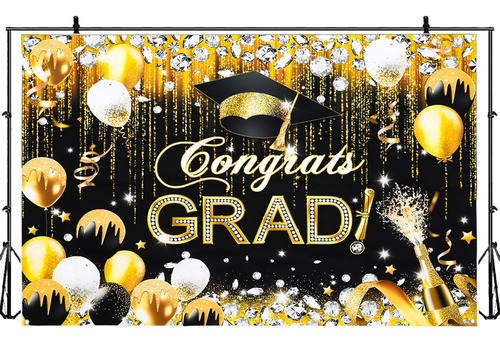 1 Pieza 150×100cm Graduación Telón de Fondo Negro y Dorado 2025 Decoración de Fiesta de Graduación