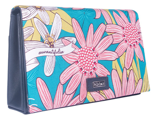 Bolsa Crossbody Hook Pineda Covalin Diseño Herbolaria Flores Color Marino/rjo Morado