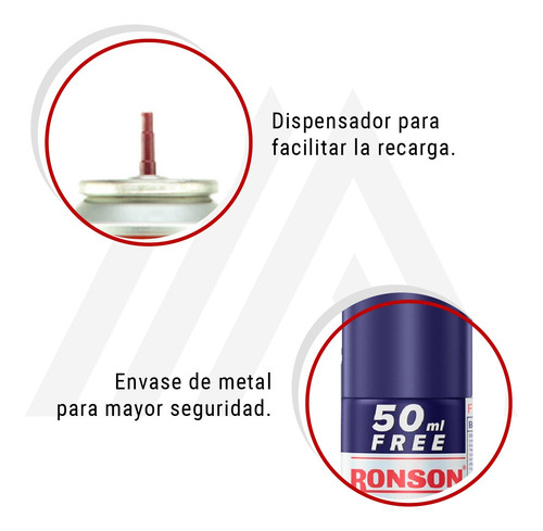 Imagen 5 de 10 de Recarga Encendedor Gas Butano Ronson 300 Ml
