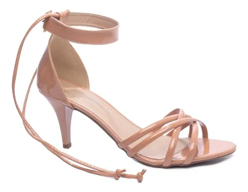 Sand lia Feminina Salto Fino Baixo Verniz Bege N 39 At 44