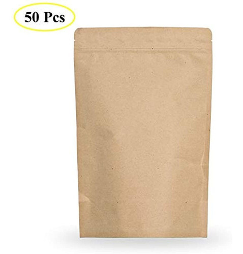 Sumdirect 50pcs Reutilizable Kraft Zip Lock Stand Up Bolsas 