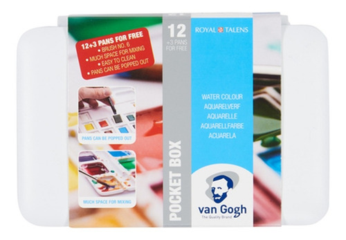Imagen 2 de 3 de Acuarela Van Gogh Set De 12 + 3 Pastillas + 1 Pincel + Godet