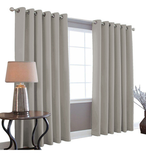 Cortinas Blackout Melocotton - Color GRIS - 275cm de Ancho X 215cm de Alto En 2 Páneles - Aislamiento Térmico , Reduce el Ruido Exterior , Cortinas Opacas con Ojales , Lavable en Casa