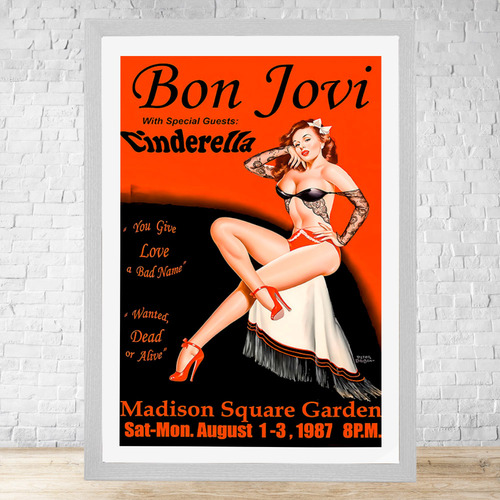 Cuadro Vintage Bon Jovi 30x40 Cm Con Vidrio Colgable C555 Blanco Moderno