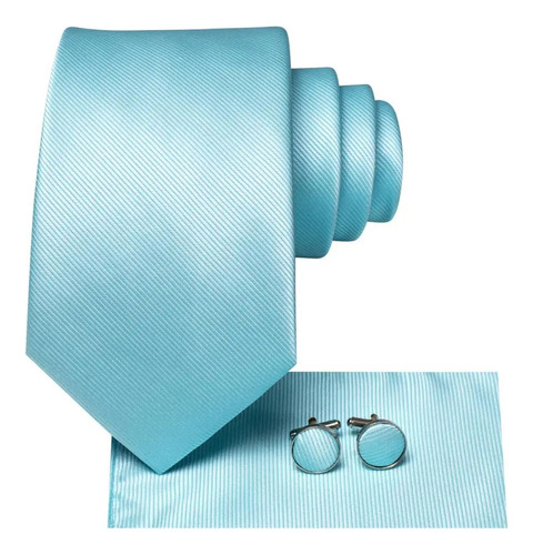 B3703 Seda | Corbata Pañuelo Mancuernillas | Azul Tiffany