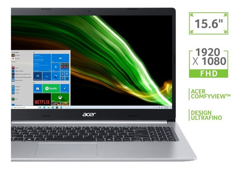 Portátil Acer Aspire 5 A515-54 de 15,6 pulgadas, plateado, Intel Core i3 10110U, 4 GB de RAM, SSD de 256 GB, Intel UHD Graphics 620, 1920 x 1080 px, Windows 10