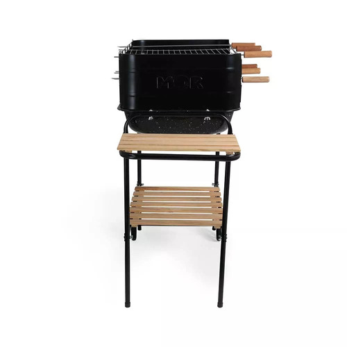 Parrillero Parrilla Portátil Mor Jardín Rodeio A Carbon. Movil Con Ruedas, Mesas Auxiliares Y Accesorios