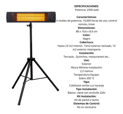 Imagen 2 de 10 de Calefactor Estufa Eléctrico Portátil Terraza Exterior Pr