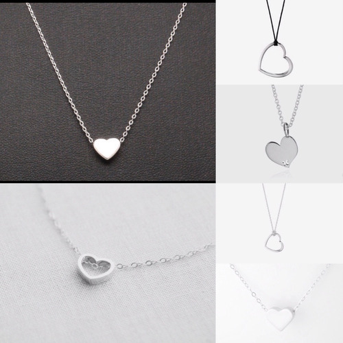 Collar De Plata 950 Corazones Dijes Mujer Parejas Cadenas En