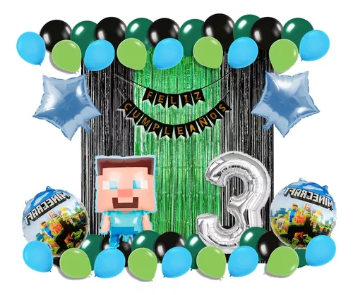 Minecraft - Decoraciones de cumpleaños de 7 años, pancarta de globos de  papel de aluminio de Minecraft para niños, globos de cumpleaños de dibujos  animados, divertidos suministros de fiesta de feliz 