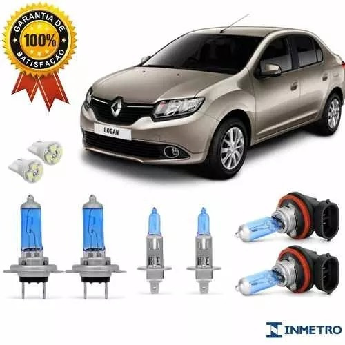 Kit Lampada Super Branca Logan 2014 A 2018 Farol E Milha