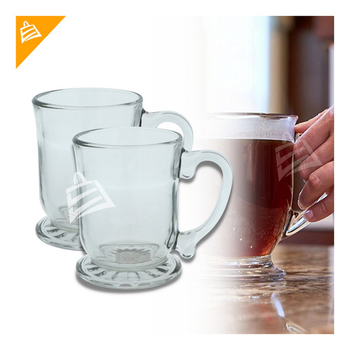 Pack X2 Taza Café De Una Pared 451ml Onzas Transparente