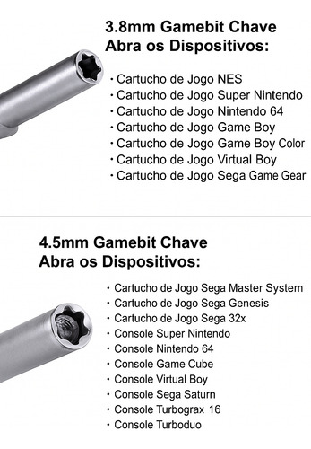 Chave Gamebit 3.8mm + 4.5mm Dupla Face Compatível Snes, N64
