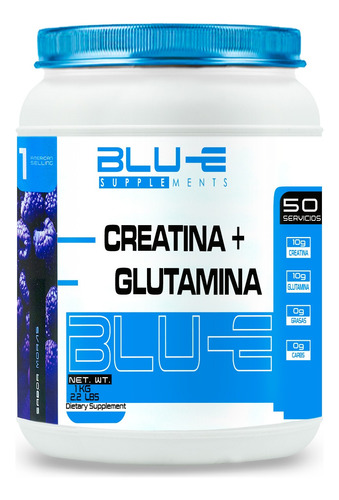Suplemento Creatina + Glutamina Blu-e 1 Kg 50 Servicios Mora