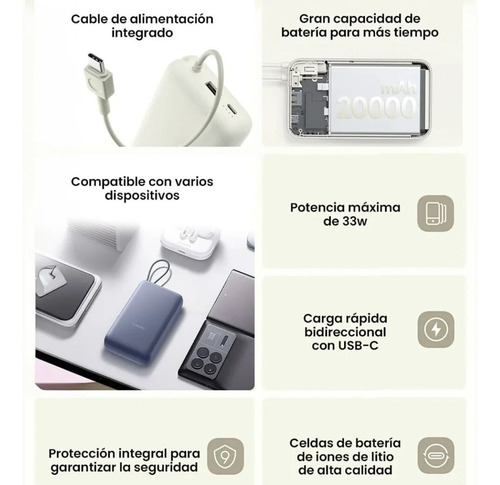 Cargador Portatil Mi Power Bank Xiaomi 33w 20000mah Nuevo Original Carga Rápida Compacto Con Cable Integrado Color Beige