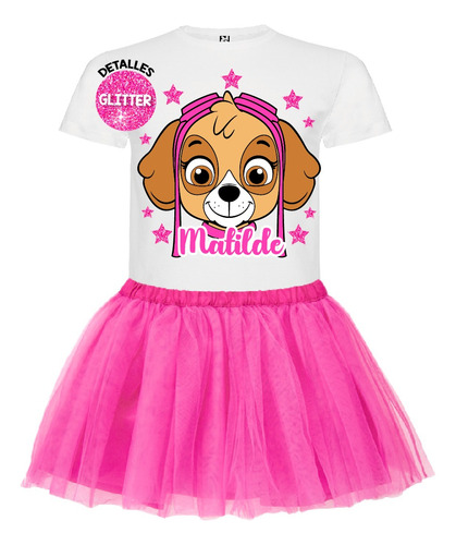 Disfraz Vestido Skye Paw Patrol Personalizado Polera + Tutú Niñas  Detalles Glitter