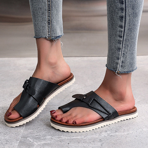 Sandalias Planas C De Verano De Color Liso Para Mujer