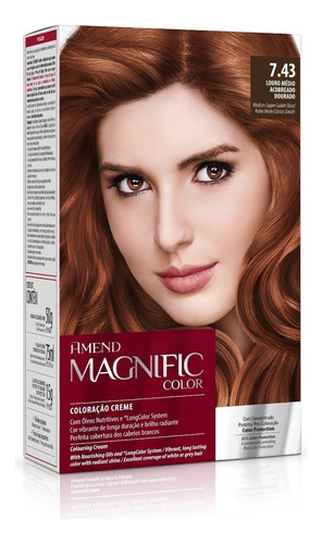 Kit Tintura Amend  Magnific color Kit coloração creme tom 7.43 loiro médio cobre dourado para cabelo