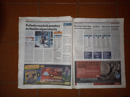 Diario Clarin 26-10-2011.colon/boca/arsenal/velez/argentinos (Usado)