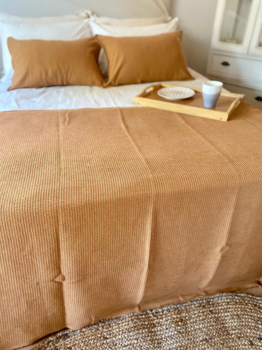 Manta Waffle 100x260 Cm Pie De Cama Manta De Sillón Color Canela