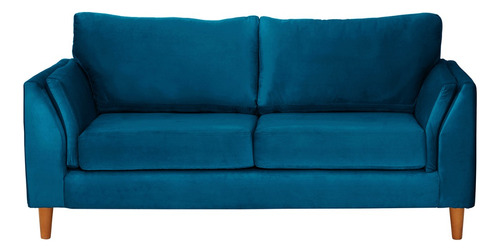 Sofa Milan 2c Tela Velvet Azul Petroleo