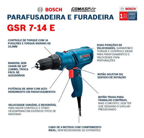 Parafusadeira E Furadeira 400w 127v Bosch Gsr 7-14 1.447.0d0