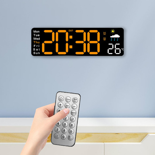 Reloj De Pared Led, Reloj De Pared Digital Negro Y Naranja