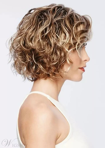 Cabello Rubio Rizado Corto Y Ondulado Marrón Dorado