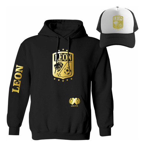 Kit Sudadera + Gorra Mod Club León Esmeraldas Liga Mx Gold