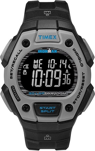 Reloj Hombre Timex Ironman Classic 41 Mm Wr 100m Tw2u30200 Correa Negro Bisel Gris Fondo Negro