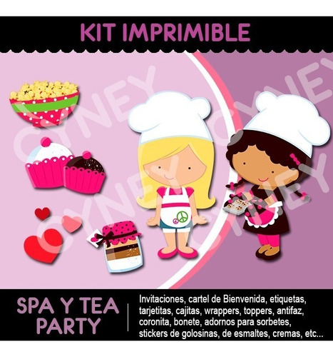 Kit Imprimible Spa Y Tea Party 2x1, Cumple Tarjetas Candybar