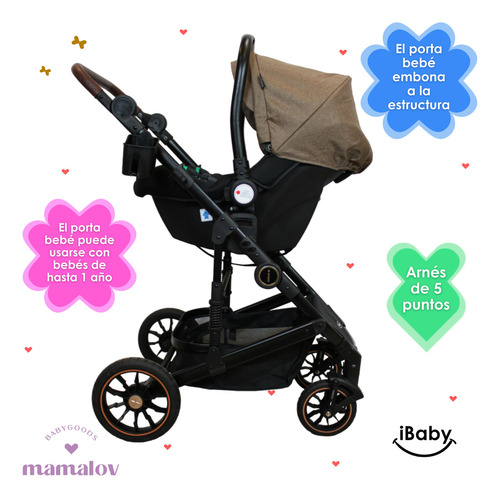 Carriola 4 En 1 Reversible Murano Portabebé Ibaby - Beige Color Marrón claro Chasis Negro