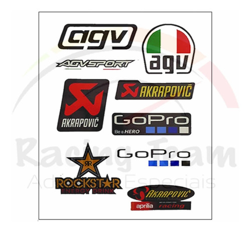 Imagem 2 de 2 de Adesivo Capacete Cartela Agv Akrapovic Gopro Rockstar 21x30