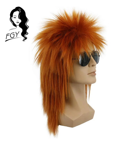 Peluca Larga Para Hombre, Pelo Naranja, Peluca De Cosplay