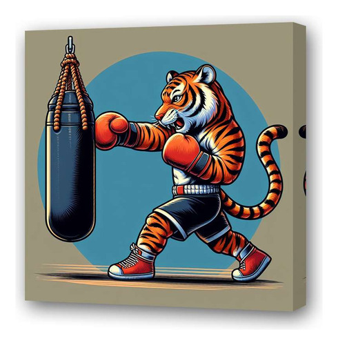 Cuadro 30x30cm Tigre Boxeando Saco Deporte Gym Sport M4